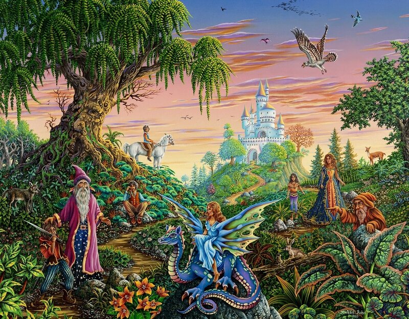 Wizard with Dragon — Green, Fantasy