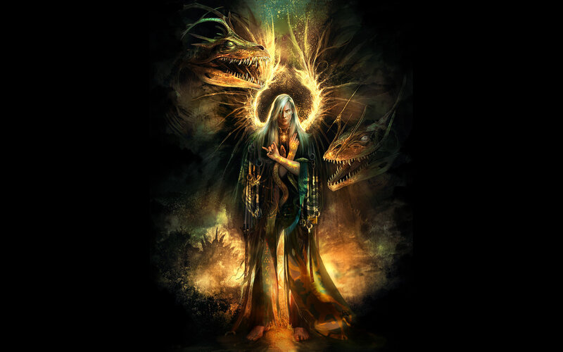 Wizard with Dragon Heads