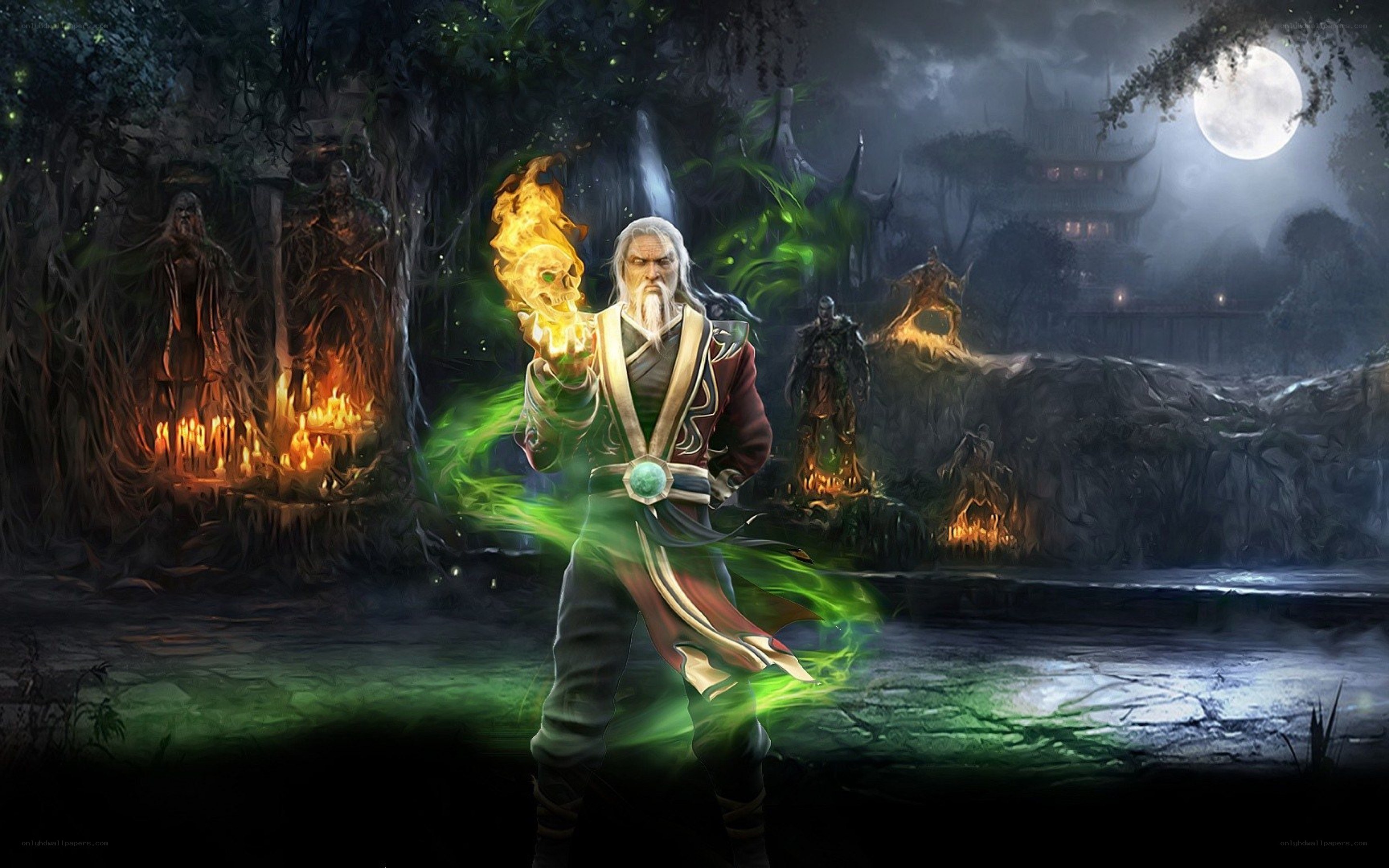 Wizard with fire and green energy