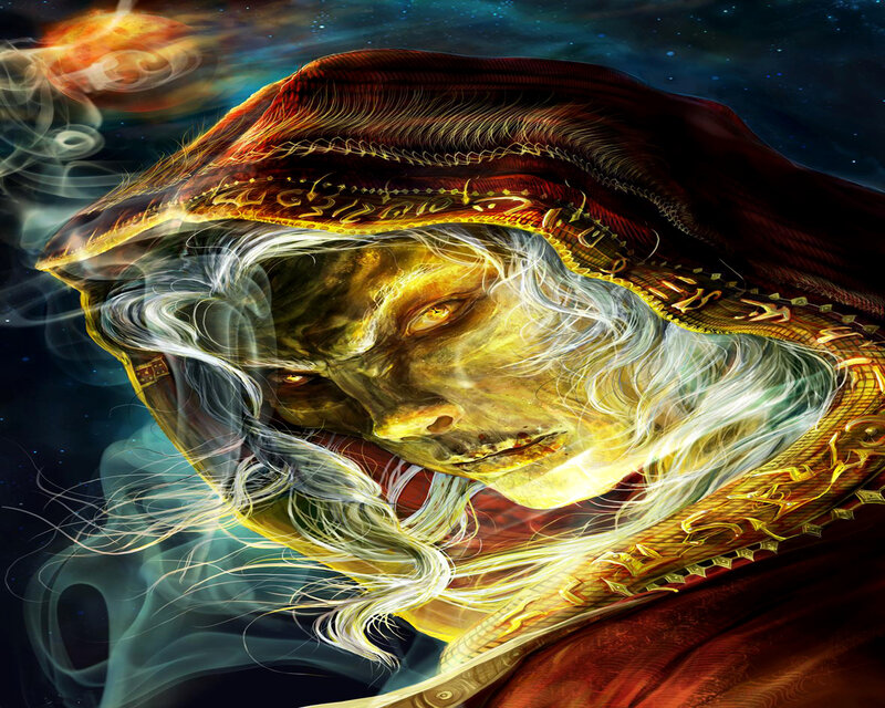 wizard with glowing eyes
