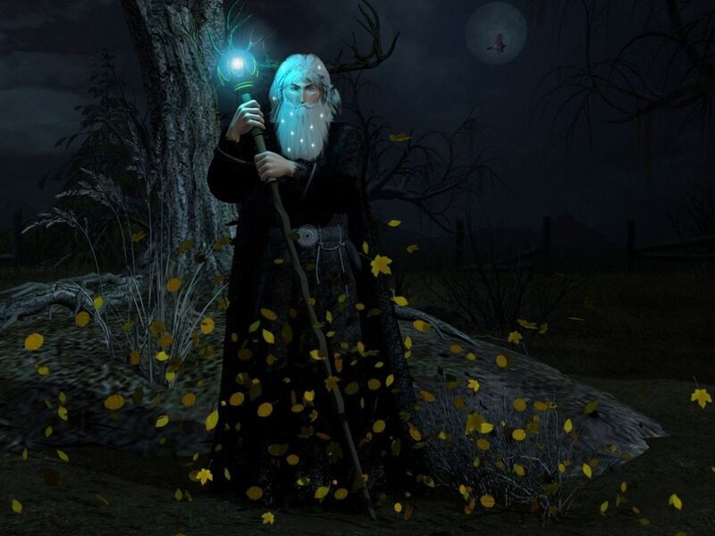 Wizard with Glowing Staff — Black