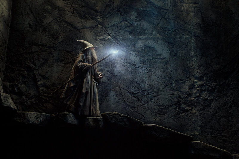Wizard with Glowing Staff — Gray