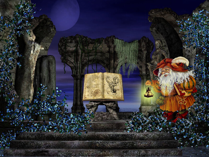 Wizard with lantern in ruins