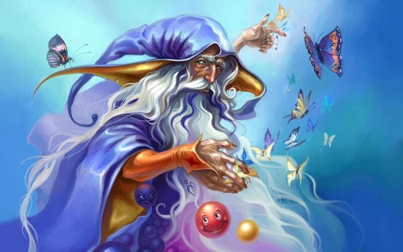 Wizard with Long Beard — Blue, Magical, Digital Art