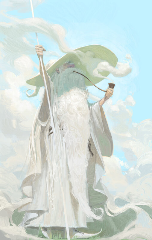 Wizard with Long Beard — White