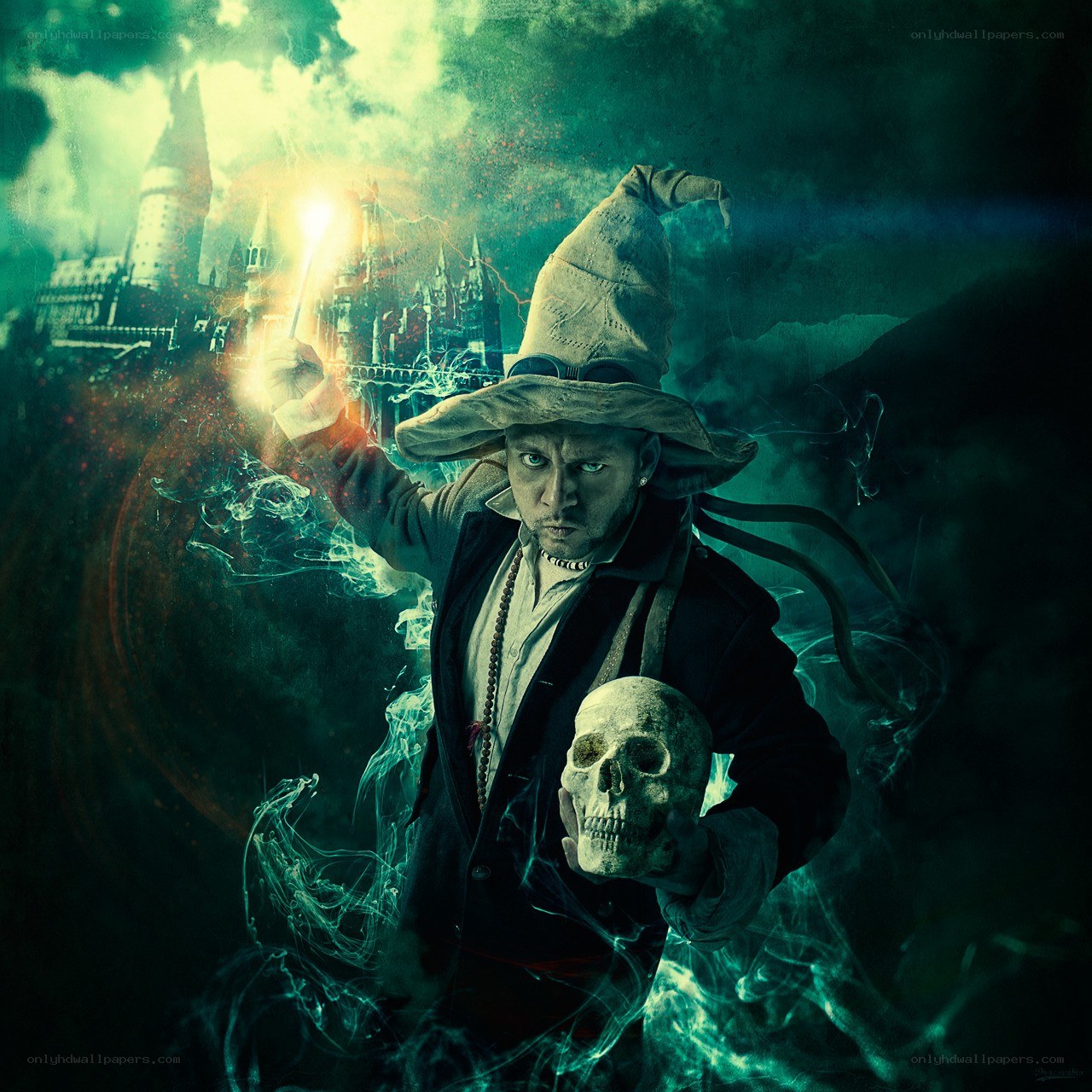 wizard with skull and wand