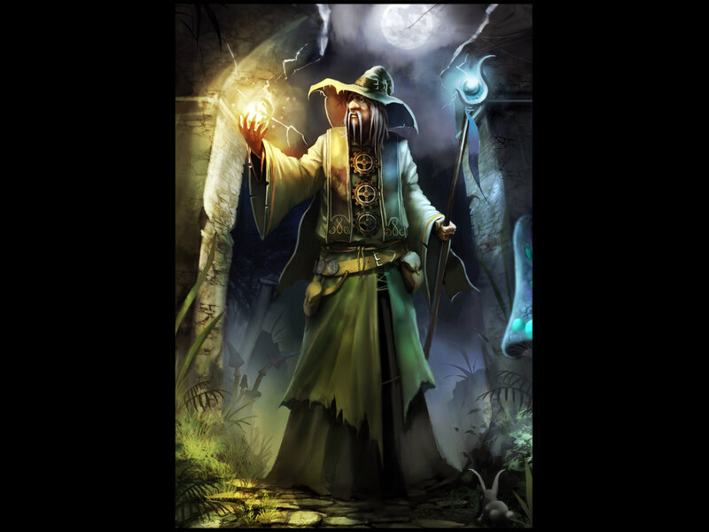 Wizard with Staff and Orb — Green