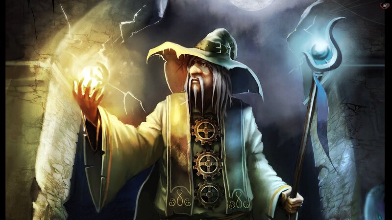 Wizard with Staff and Orb — White