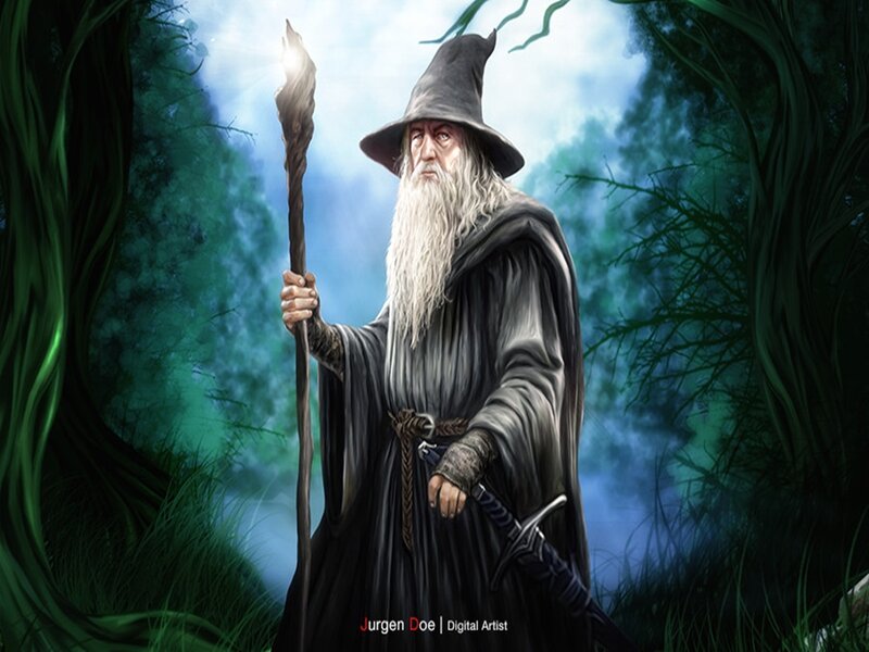 Wizard with Staff — Green, Dramatic