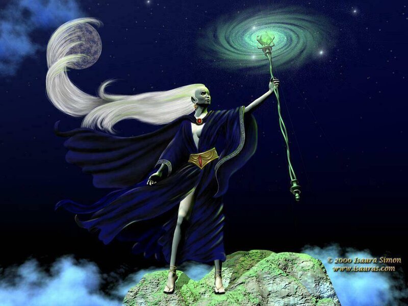 Wizard with staff on a cliff