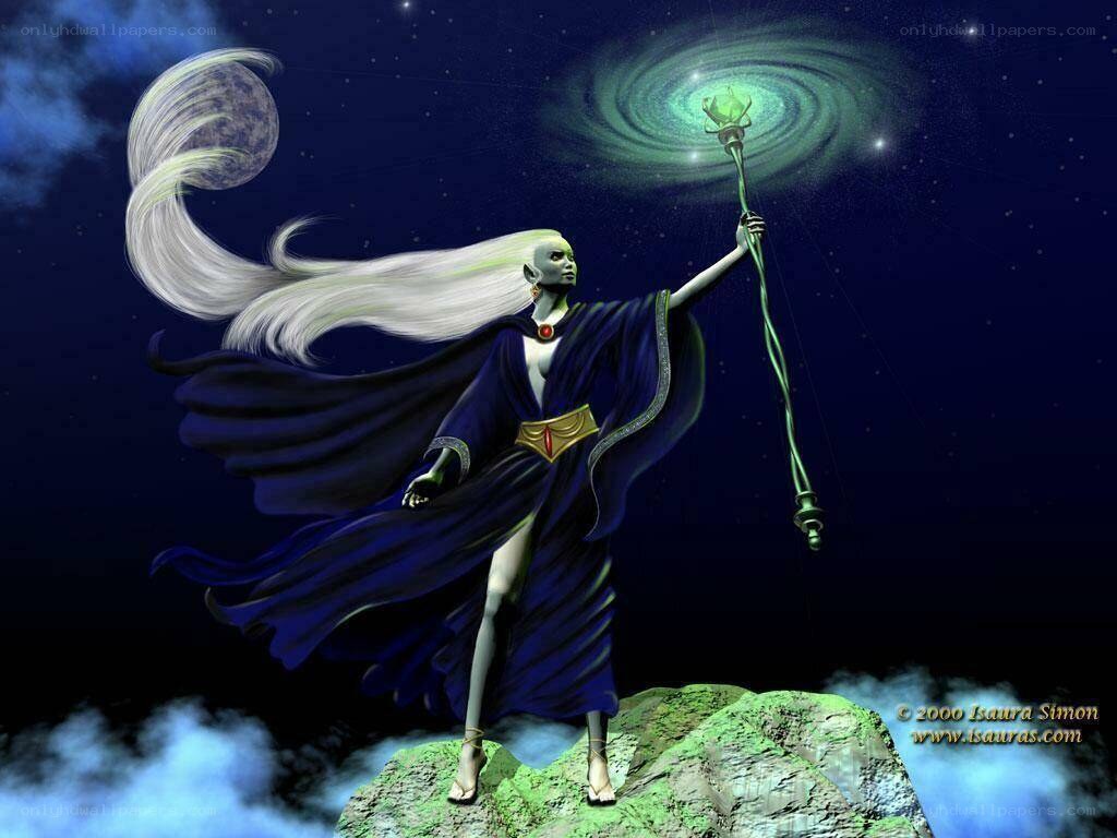 Wizard with staff on a cliff