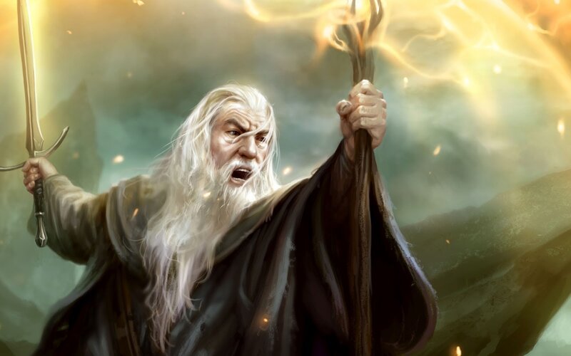 Wizard with Sword and Staff — Gold