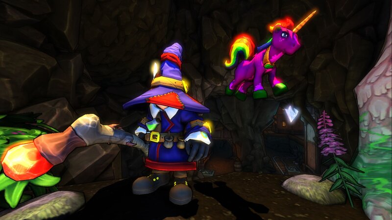 wizard with unicorn in cave
