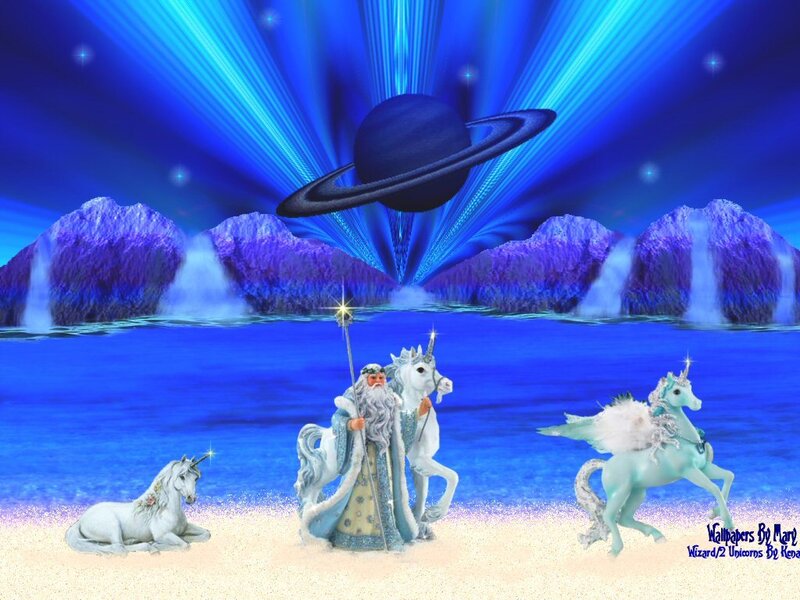 Wizard with Unicorns — Blue