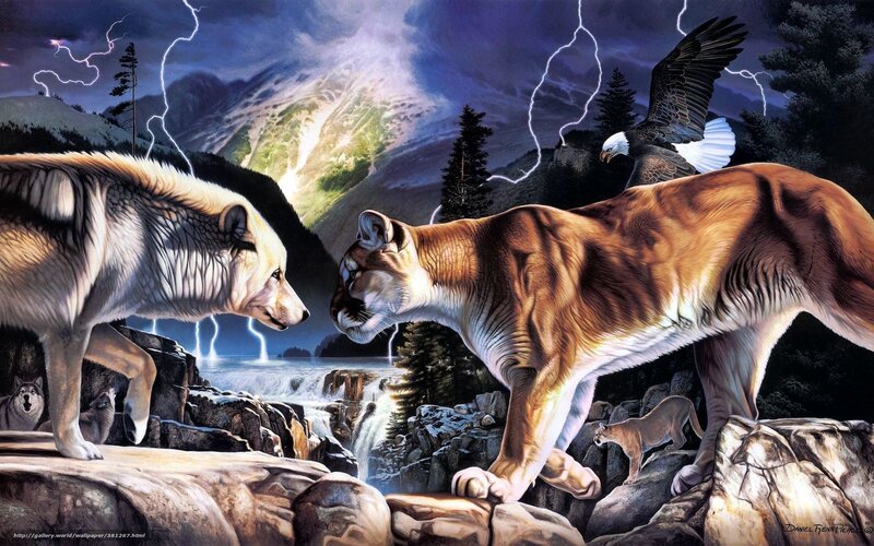 Wolf and Cougar Facing — Brown