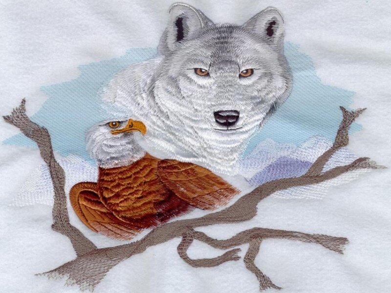 Wolf and Eagle Embroidery