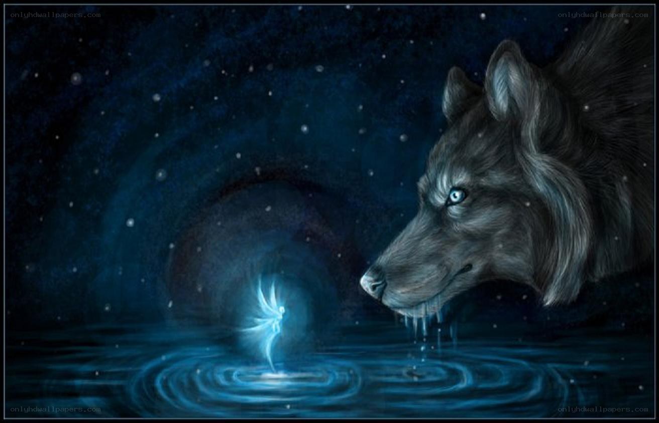 wolf and glowing spirit
