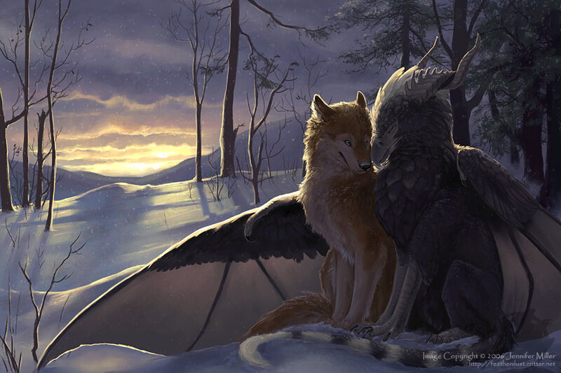 Wolf and Griffin in Snow