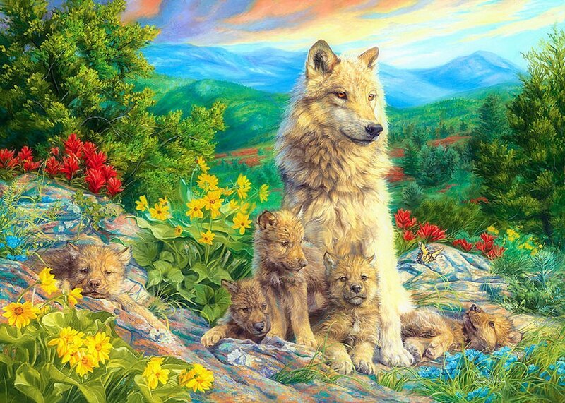Wolf and Her Pups — Green