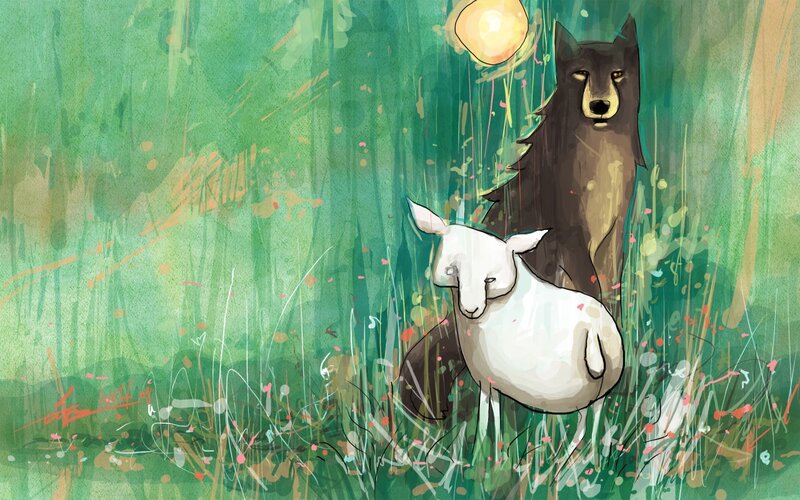 Wolf and Lamb in Grass