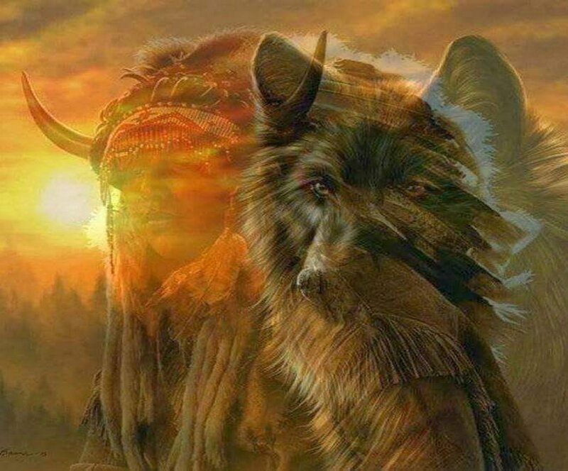Wolf and Native American