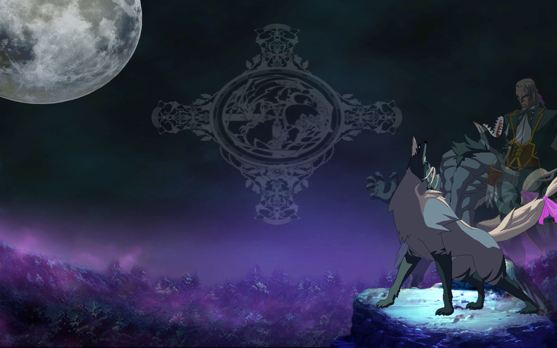 wolf and rider under moon