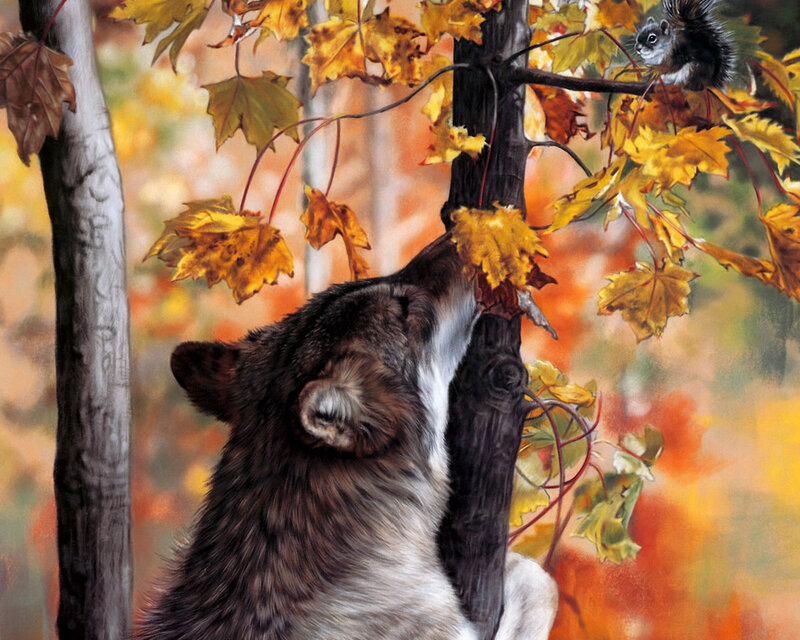 Wolf and Squirrel in Tree