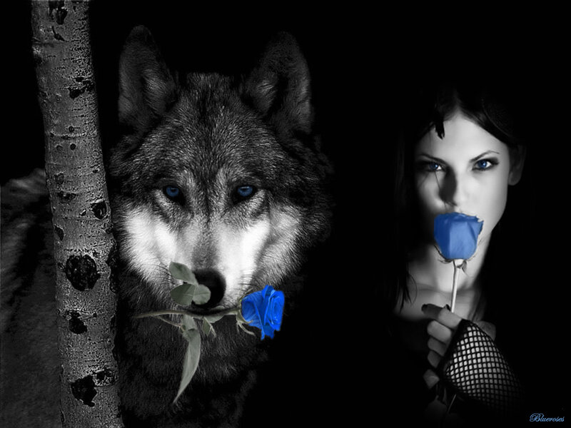 Wolf and Woman with Roses