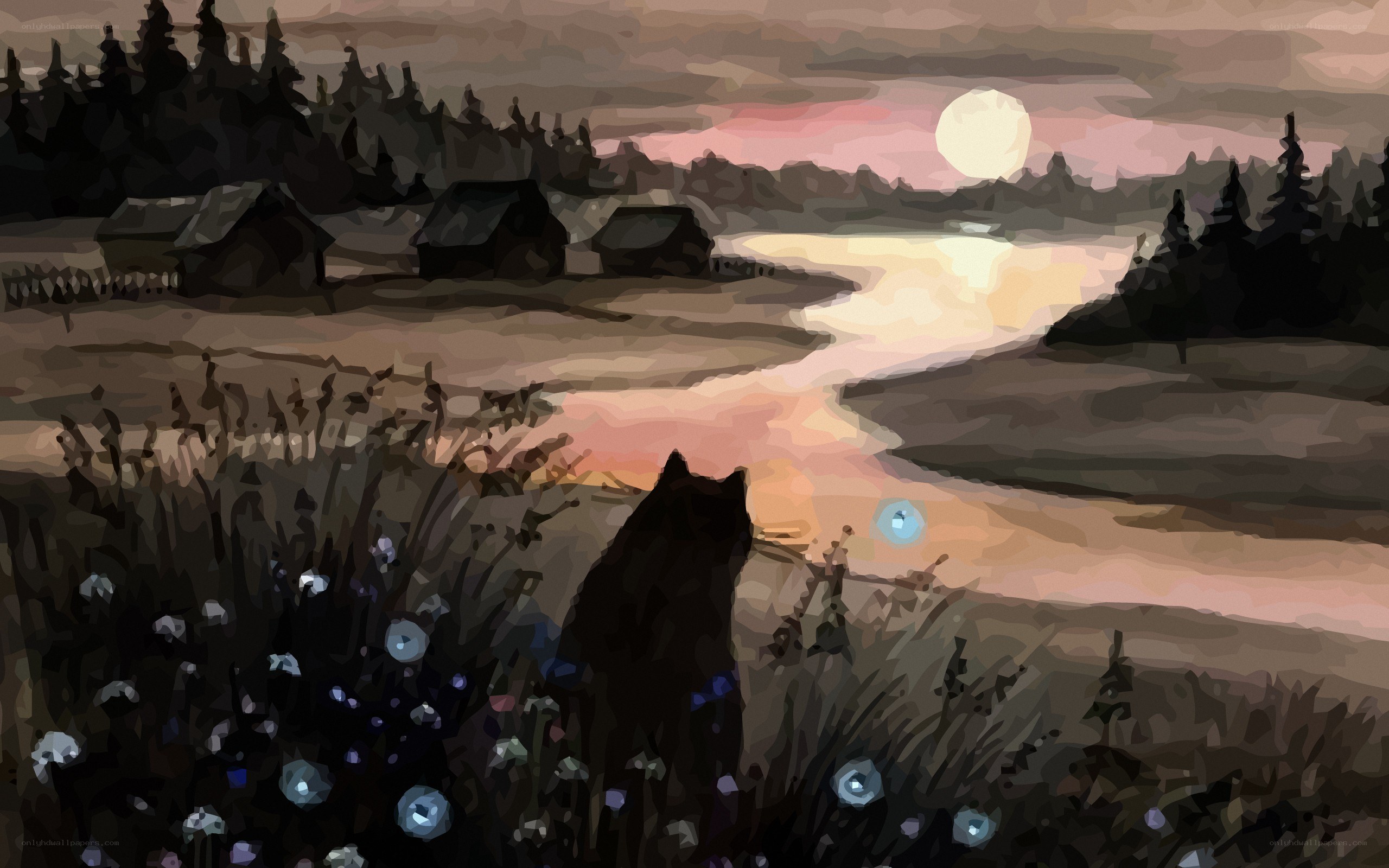Wolf at dusk by the river