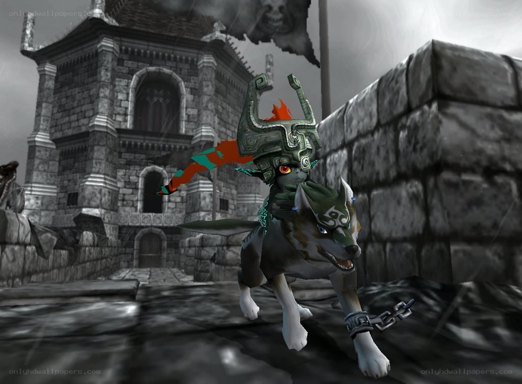 Wolf character in a stone courtyard