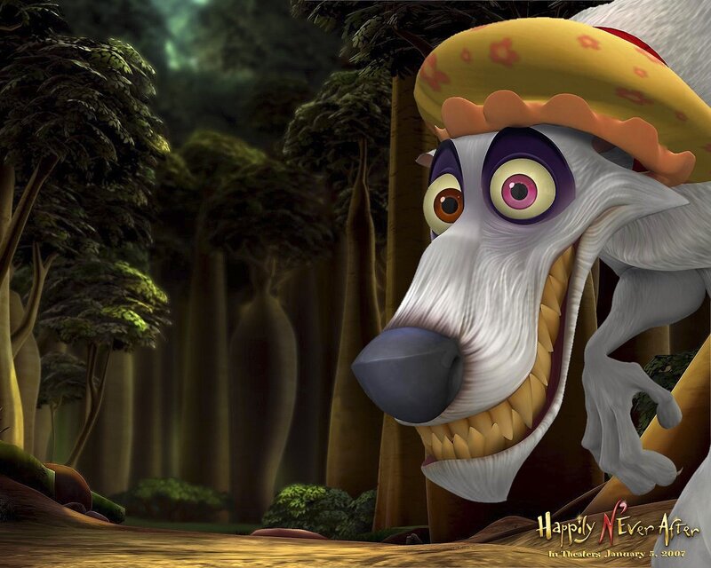 Wolf character in forest scene