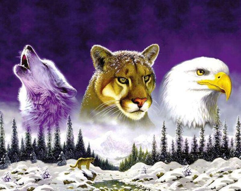 Wolf Cougar Eagle — Purple