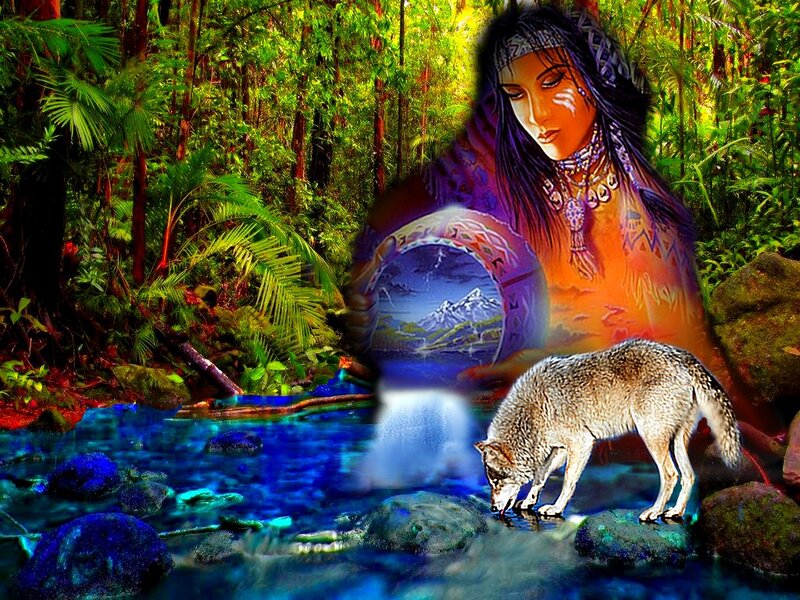 Wolf Drinking Water — Green