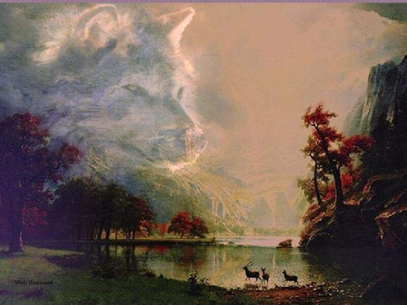 Wolf Face in Clouds — Green