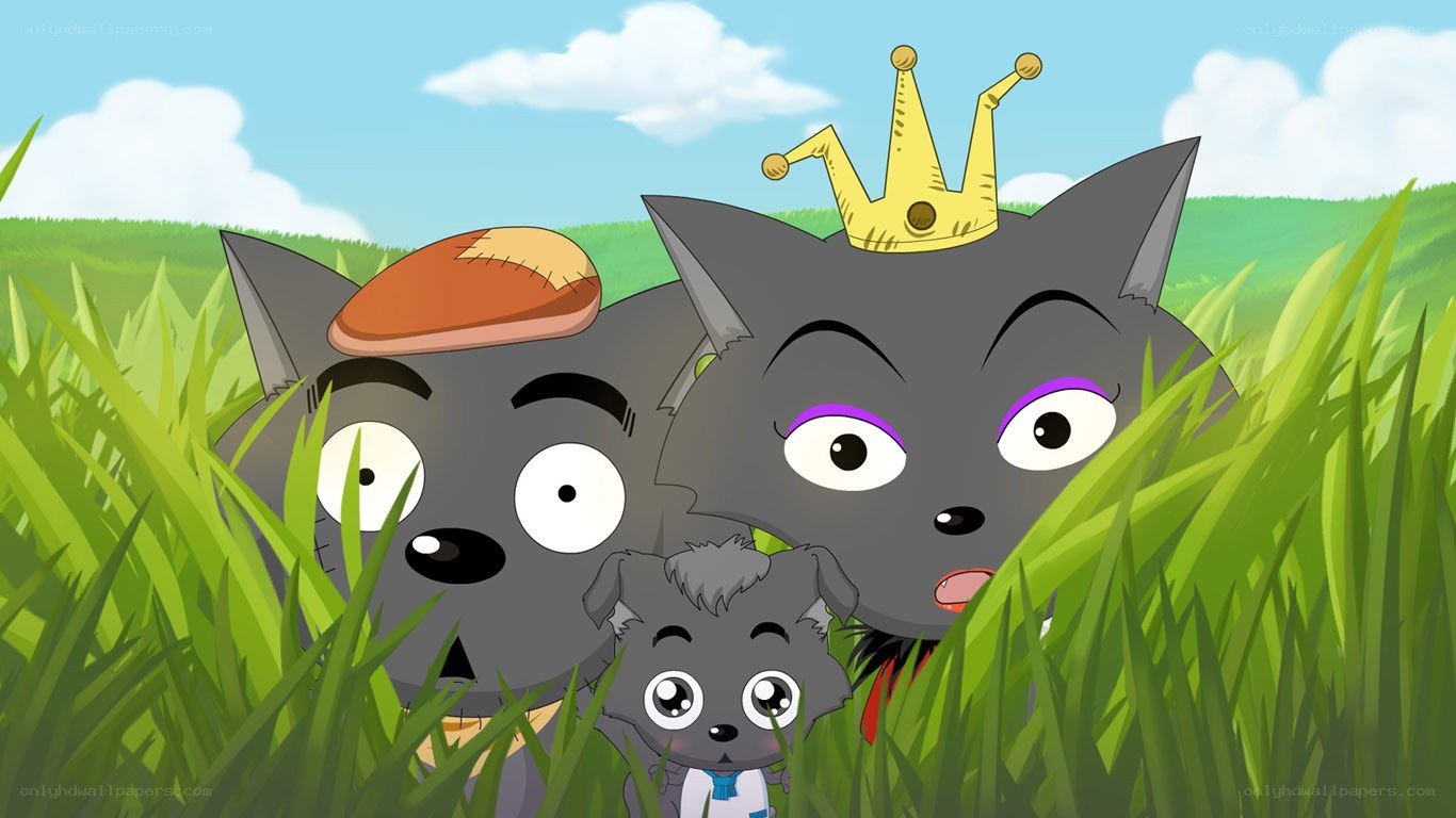 wolf family in the grass