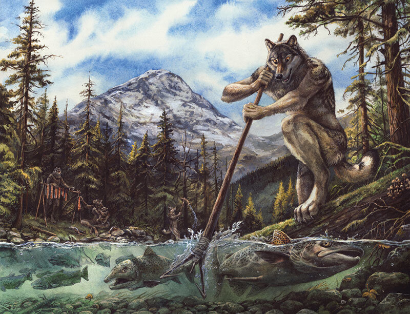 Wolf Fishing with Spear