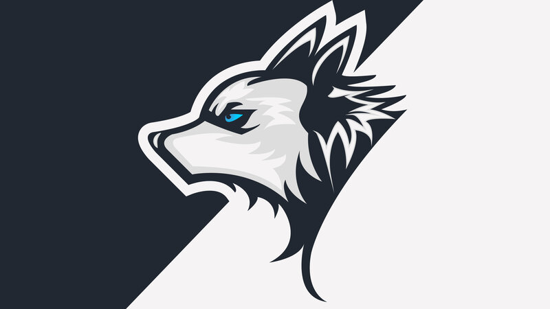 Wolf Head Logo — Black, Dramatic, Vector Art, Blue Eye