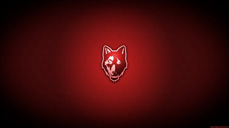wolf head logo on red background