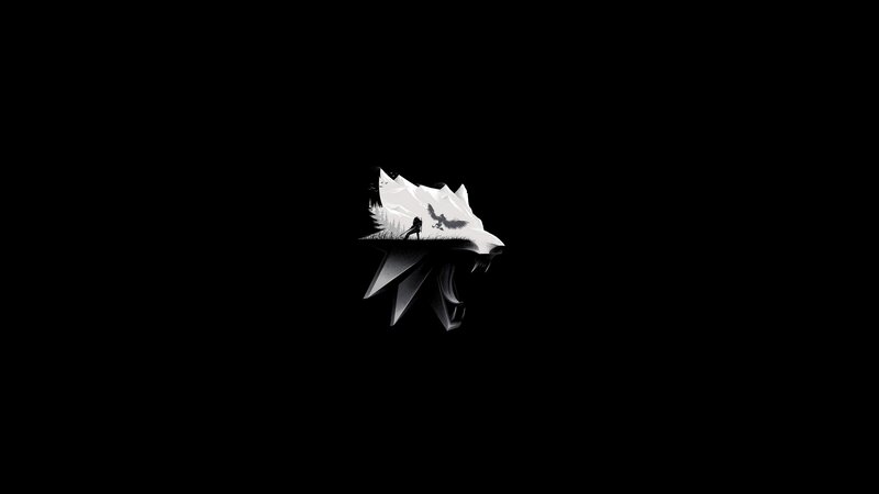 Wolf Head Silhouette — Black, Dramatic, Digital Art