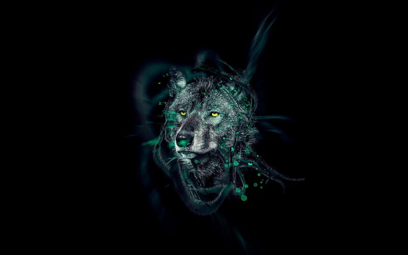 Wolf Head with Green Effects — Black, Dramatic