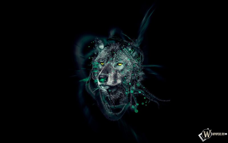 Wolf Head with Green Effects — Black