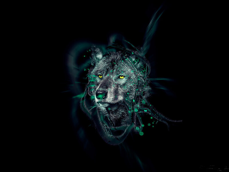 Wolf Head with Green Effects