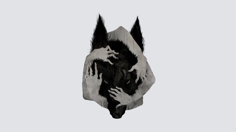 Wolf Head with Hands — Black, Dark