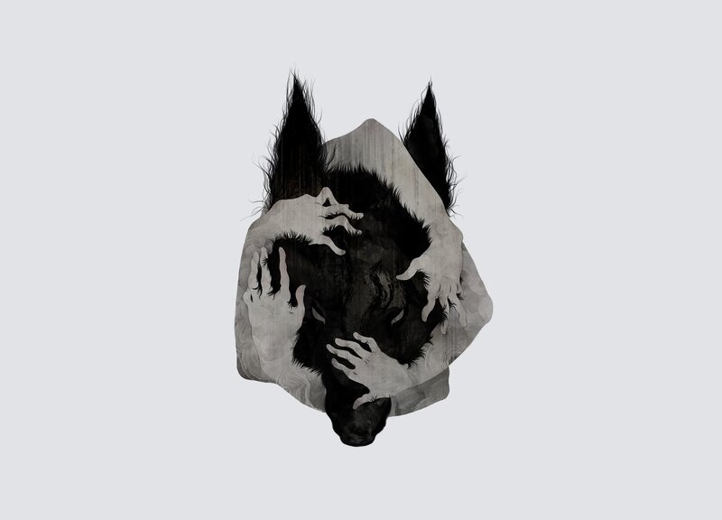 Wolf Head with Hands — Black