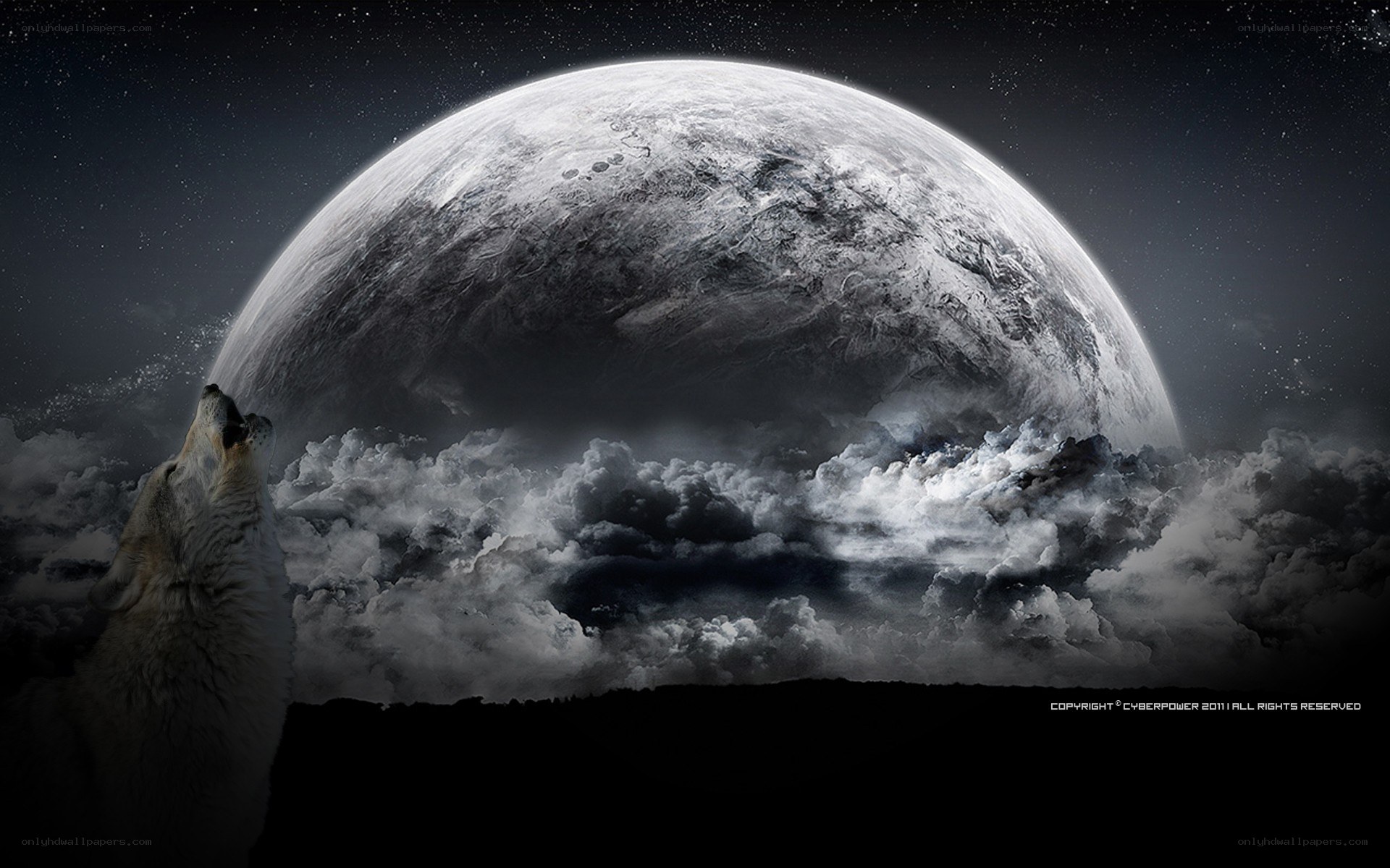 wolf howling at alien moon