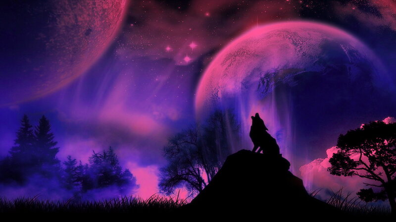 Wolf howling at alien planets