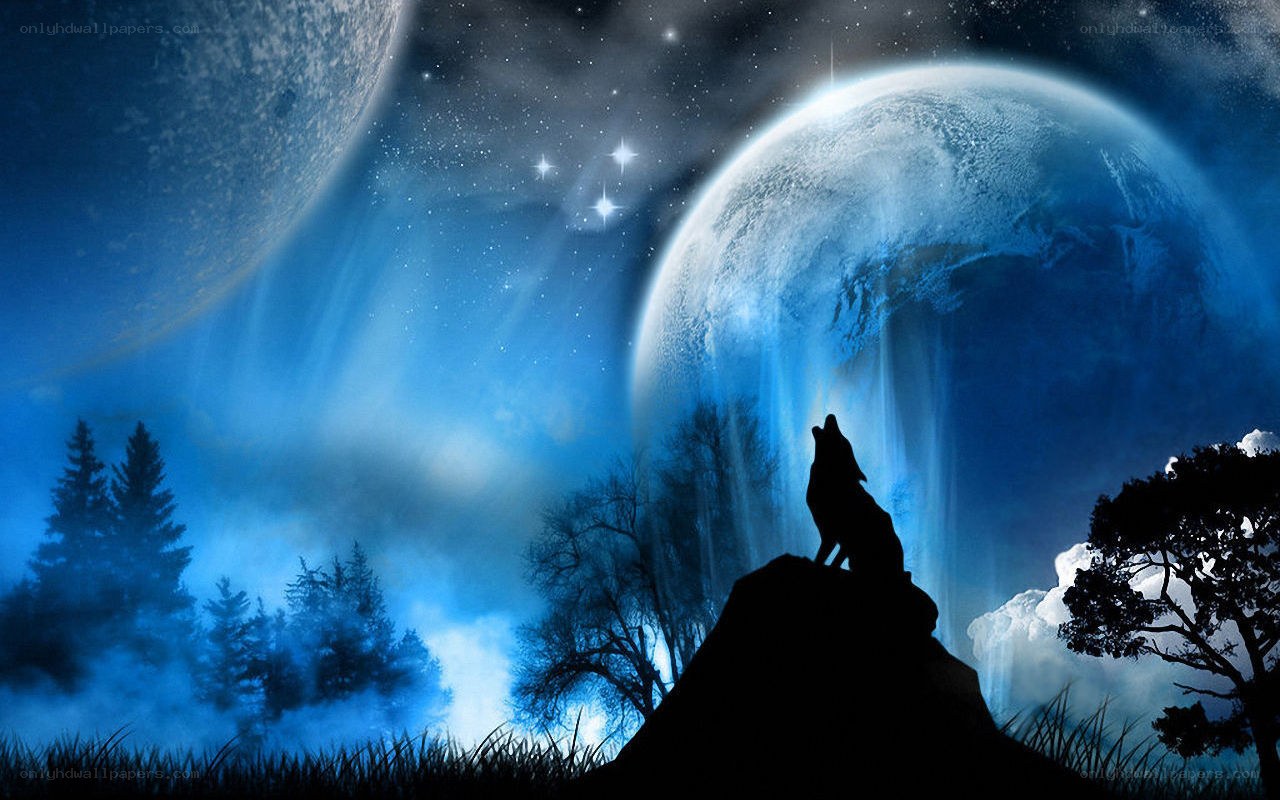 wolf howling at moon