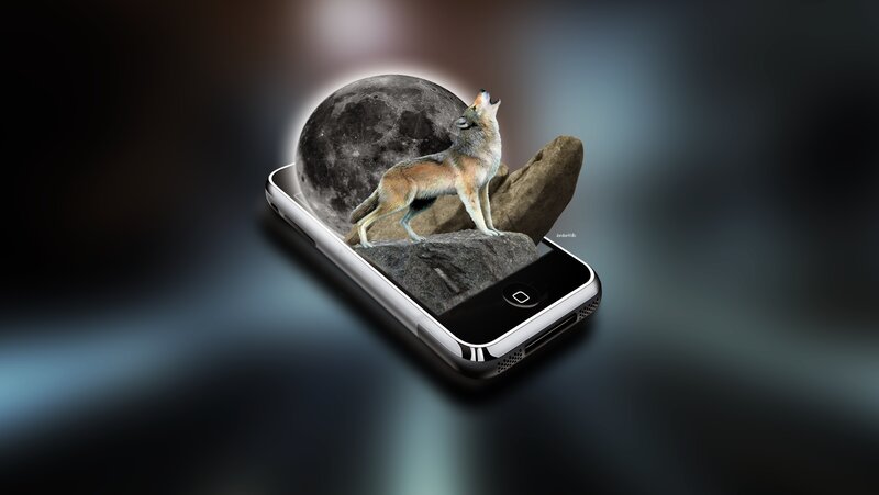 Wolf Howling at Moon — Black, Dramatic, Night, Digital Art, Rock, Smartphone