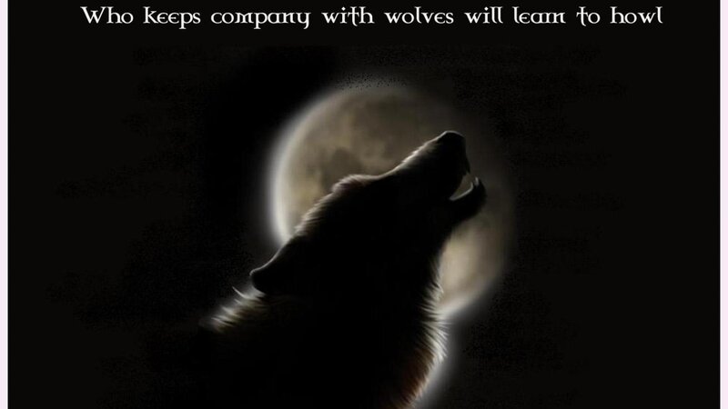 Wolf Howling at Moon — Black, Dramatic, Night, Digital Art, Text