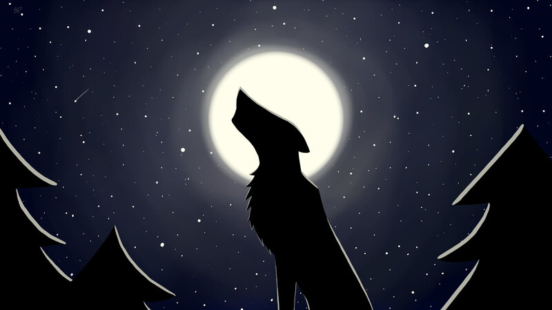 Wolf Howling at Moon — Black, Serene, Night